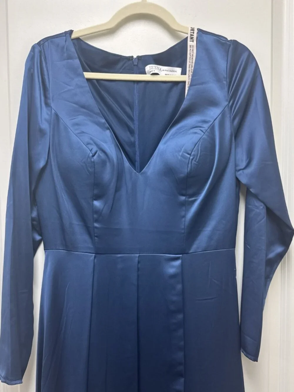 Mac Duggal Size 8 Blue 26613 Long Sleeve Satin A-Line Formal Gown Dress Wedding - Picture 6 of 12